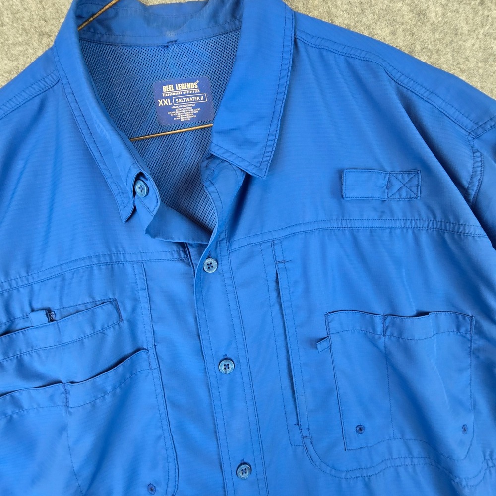 Reel Legends Saltwater II Fishing Shirt Mens XXL Blue Long Sleeve Ventilated UPF